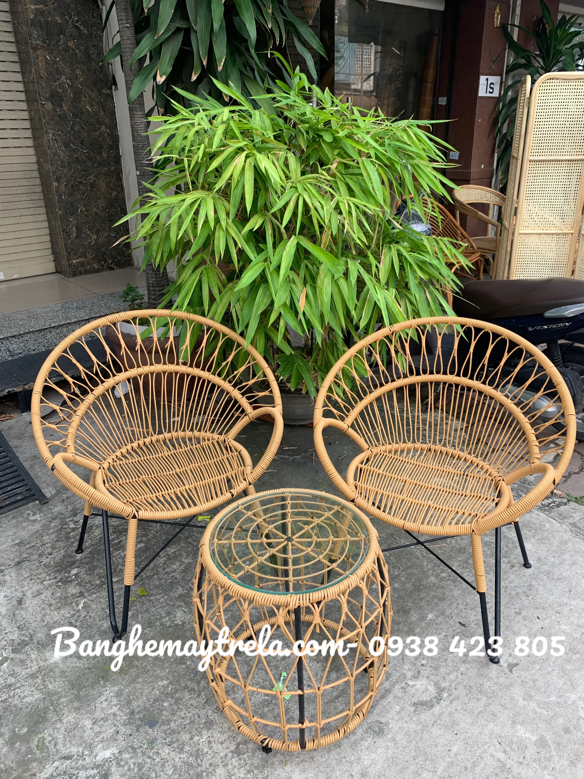 Bàn ghế cafe mây nhựa ban công